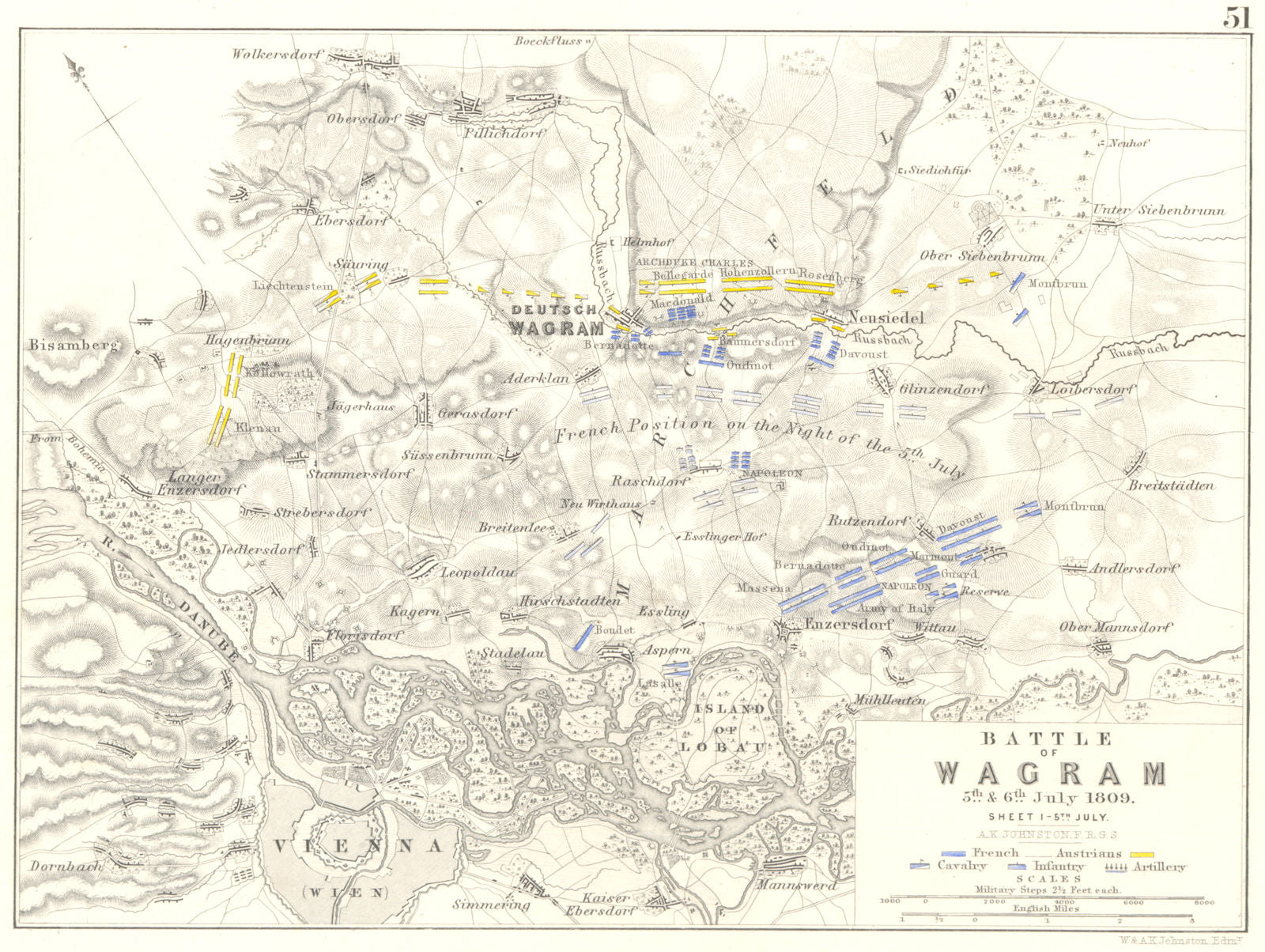 BATTLE OF WAGRAM. 5th & 6th July 1809 - sheet 1. Austria. Vienna 1848 old map